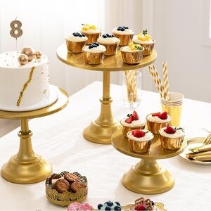 (NEW) 3-Piece Gold Metal Cake Stand Set (8/10/12")/ Birthday/ Wedding